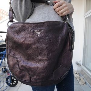 NWDB Prada Metallic Eggplant Leather Shoulder Bag